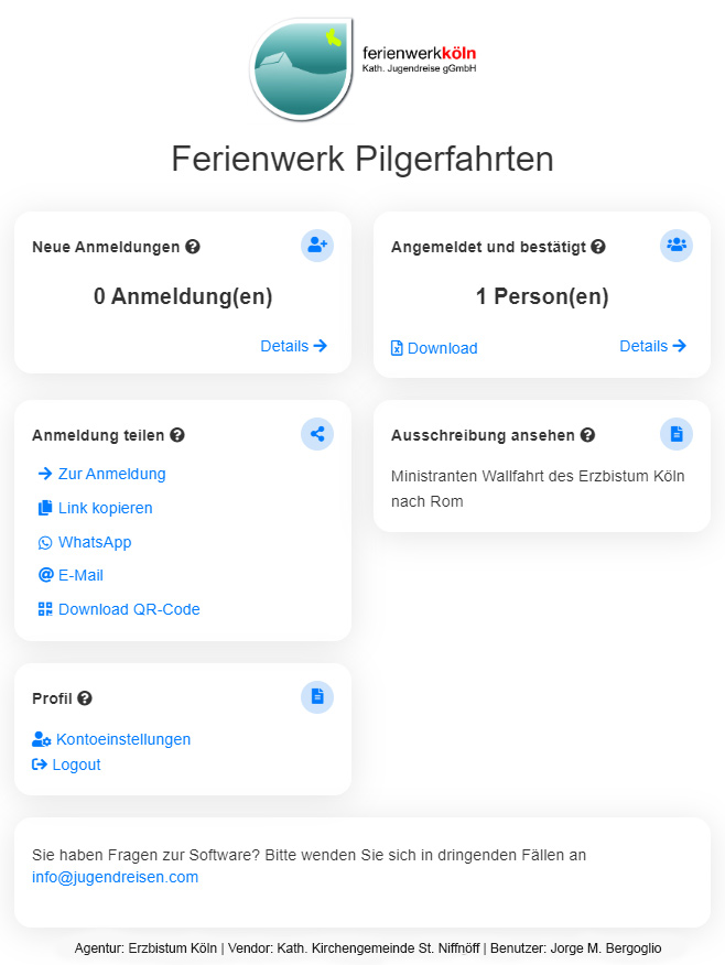 Screenshot der Gruppenverwaltungsoberfläche